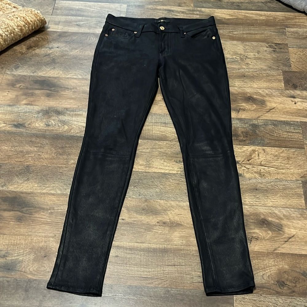 7 For All ManKind Womens Faux Leather Ankle Skinny Fit Jeans, Black, 27
